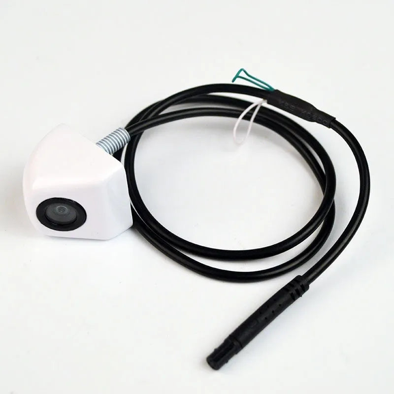 Black HD car rearview camera with screw mount and integrated cable for night vision reversing