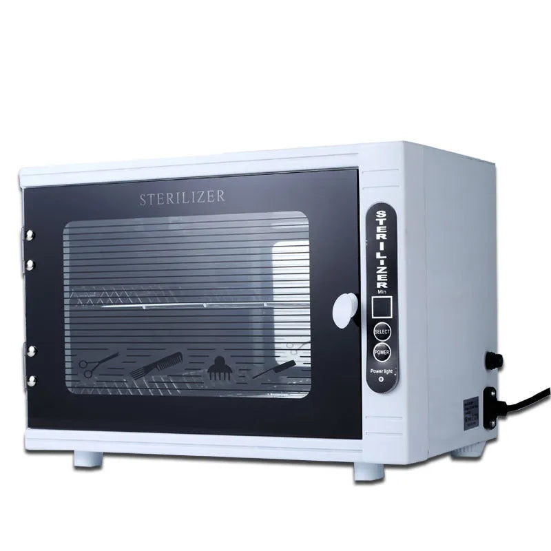 Small silver UV steriliser with stainless steel internal chamber for nail salon and barber tool disinfection