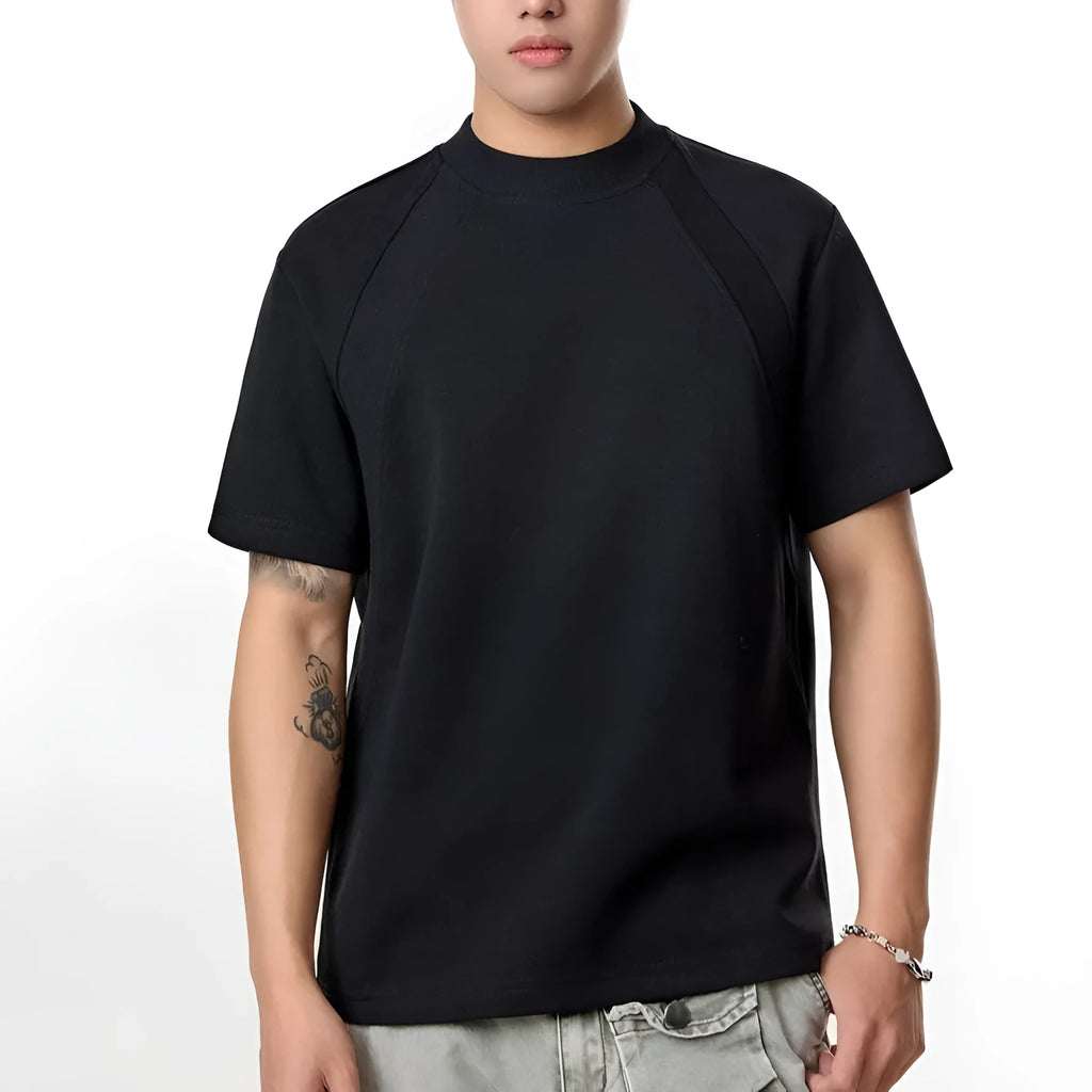 Loose fit short sleeve top with air layer stitching in black, white, or grey colours