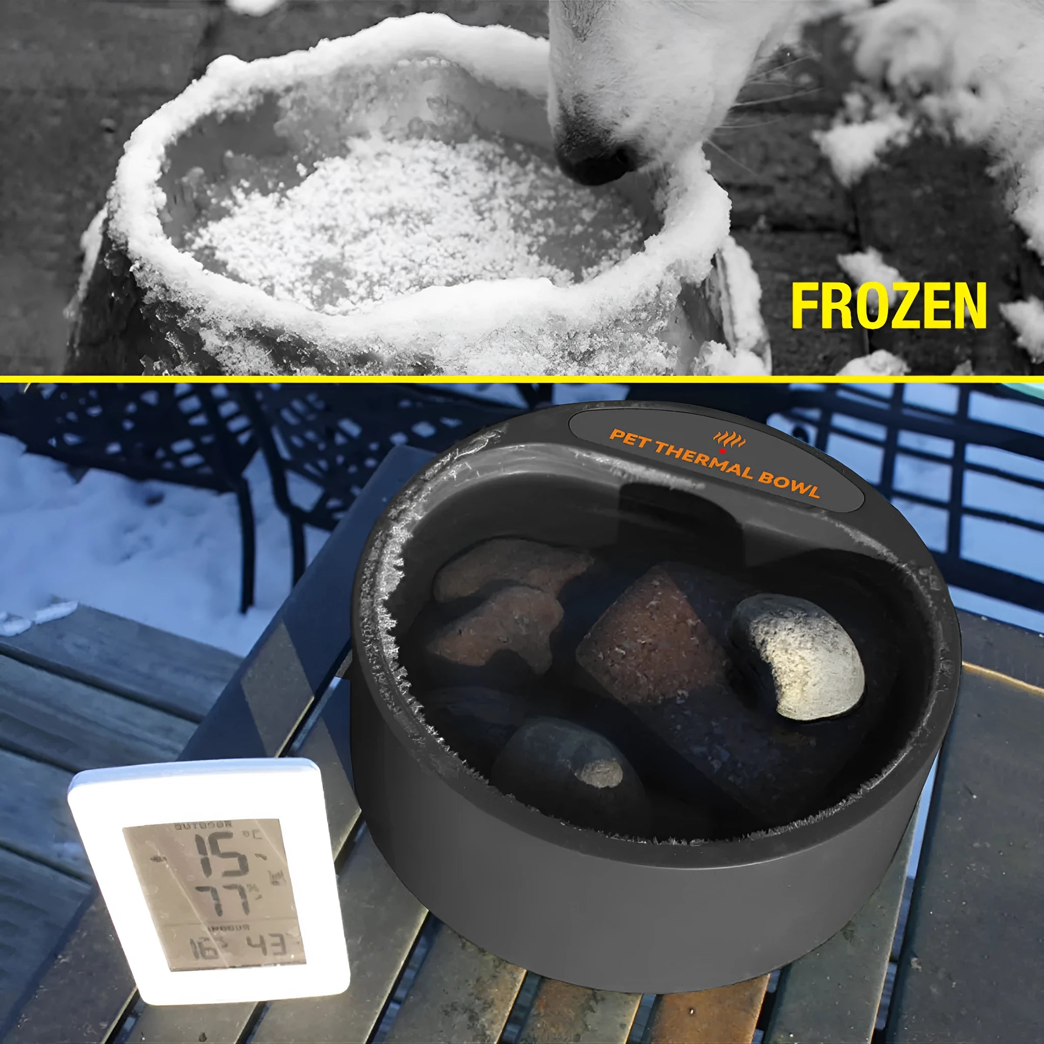 Black ABS heated feeding bowl for cats and dogs with 2.2 litre capacity