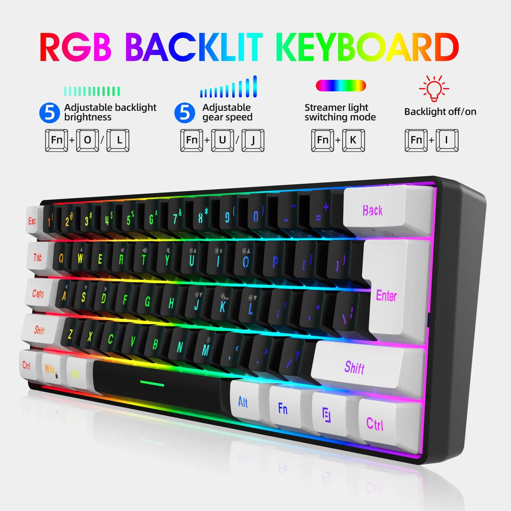 White and black wireless RGB keyboard and mouse gaming combo with backlight illumination