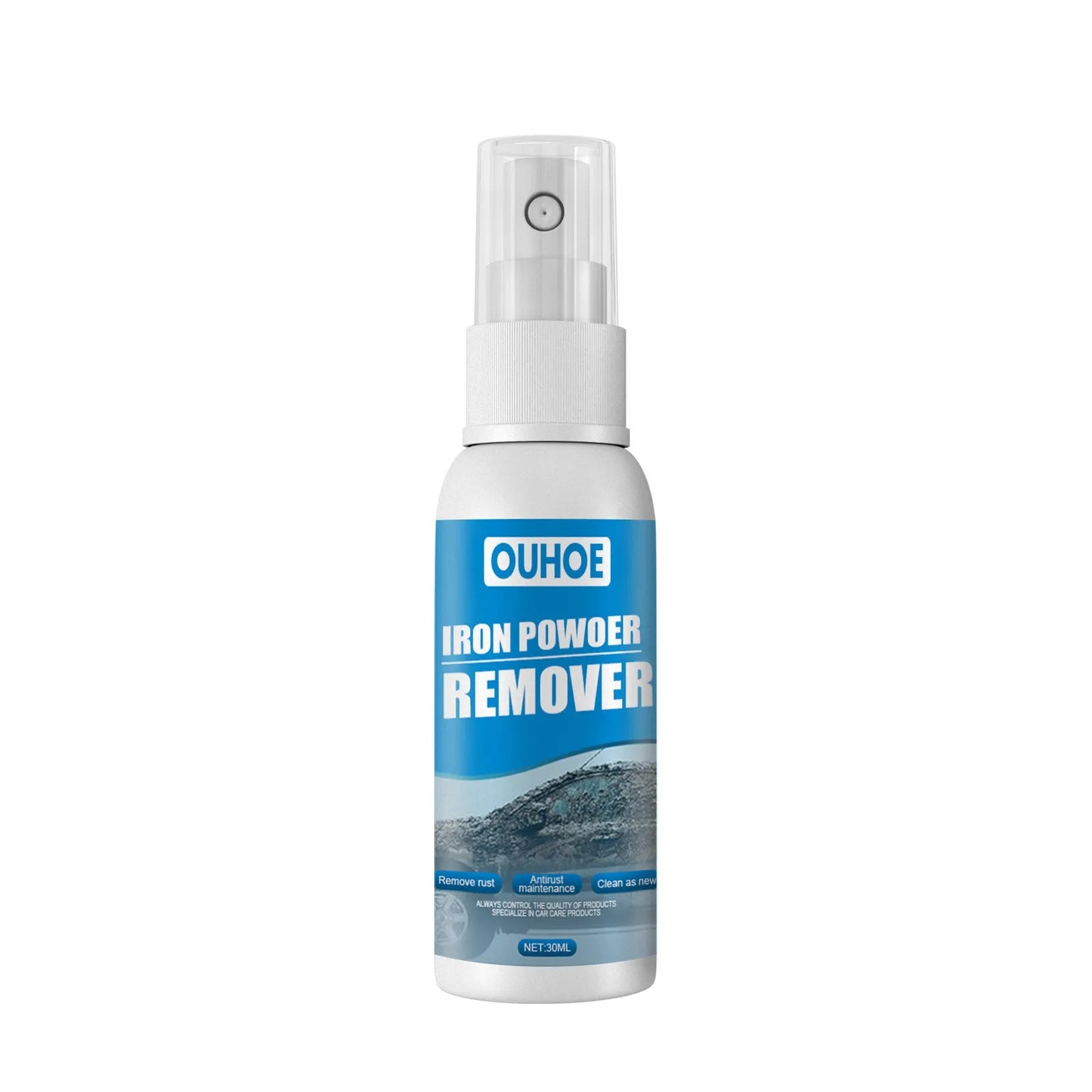 Car rust remover spray kit with blue sponge, towel, 30ml and 100ml bottles