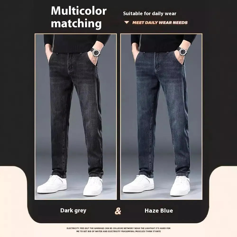 Slim straight casual trousers in blue-grey colour with mid-waist and standard length