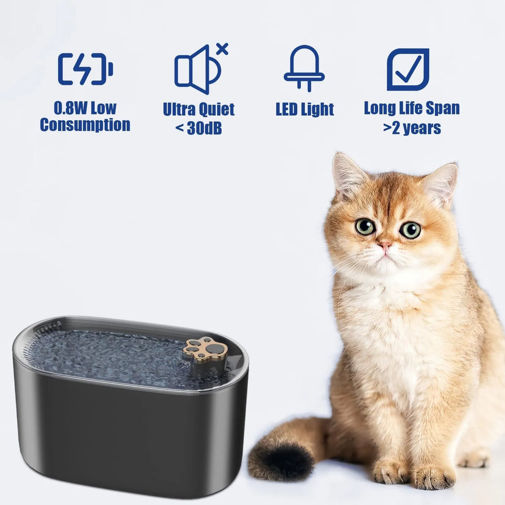 3L automatic pet water fountain with LED light, quiet pump, and triple filter system for cats and dogs