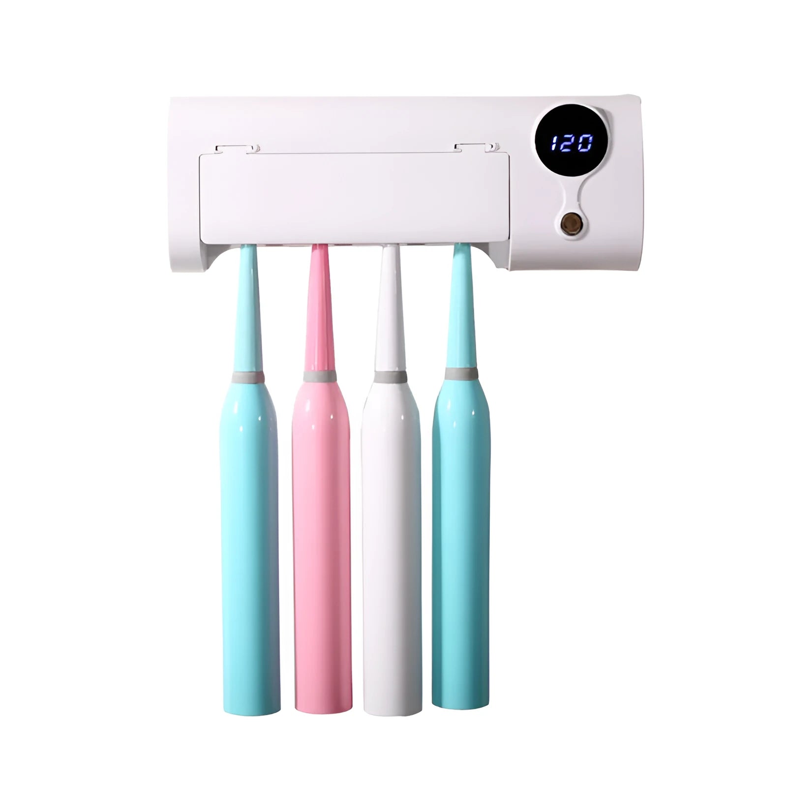White wall-mounted smart toothbrush steriliser with UV disinfection and USB charging port