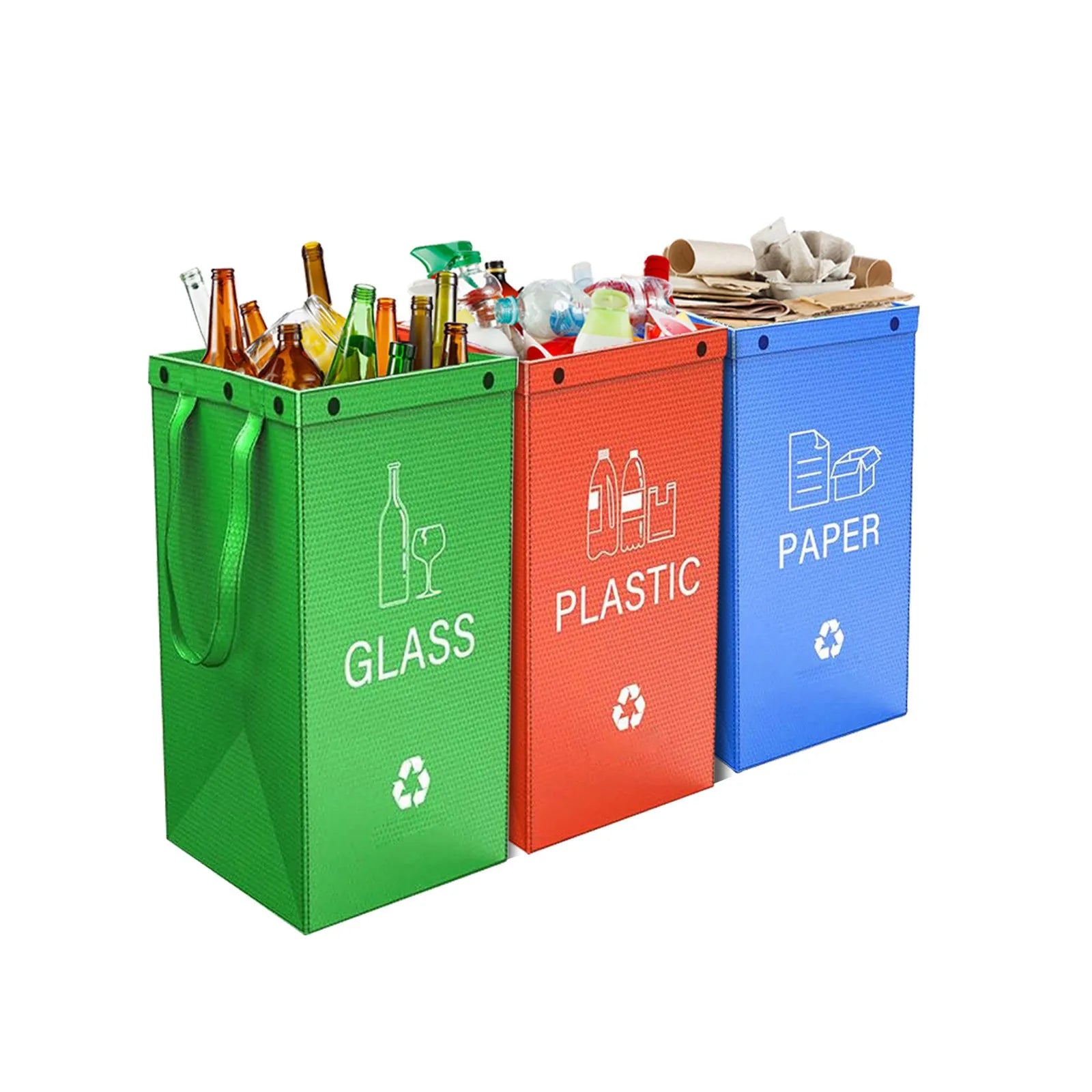 Blue waterproof handbag-style rubbish bin with 40L capacity and clean design