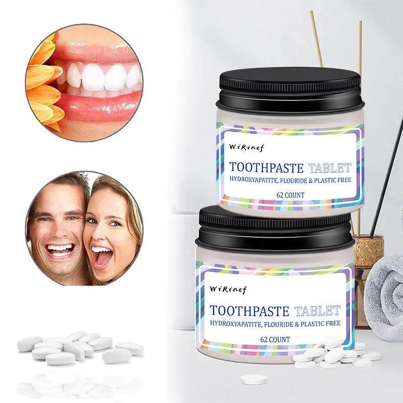 Portable toothpaste tablets in TP19 solid formulation, 62 pieces for travel dental hygiene
