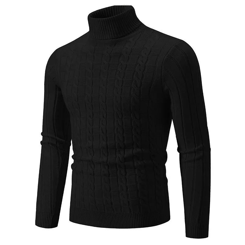 Men's slim fit twist turtleneck pullover sweater in Chenille fabric shown in neutral colour options