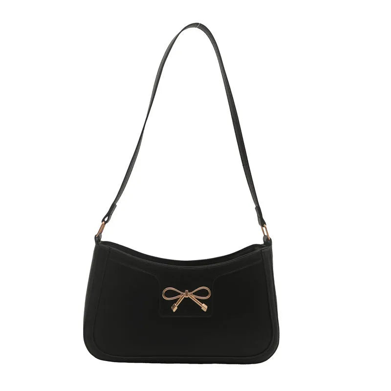 PU leather western style baguette shoulder bag with bow detail in horizontal square silhouette