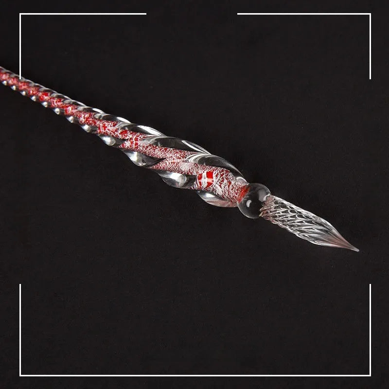 Glass crystal pen with coloured glaze finish and transparent signature section