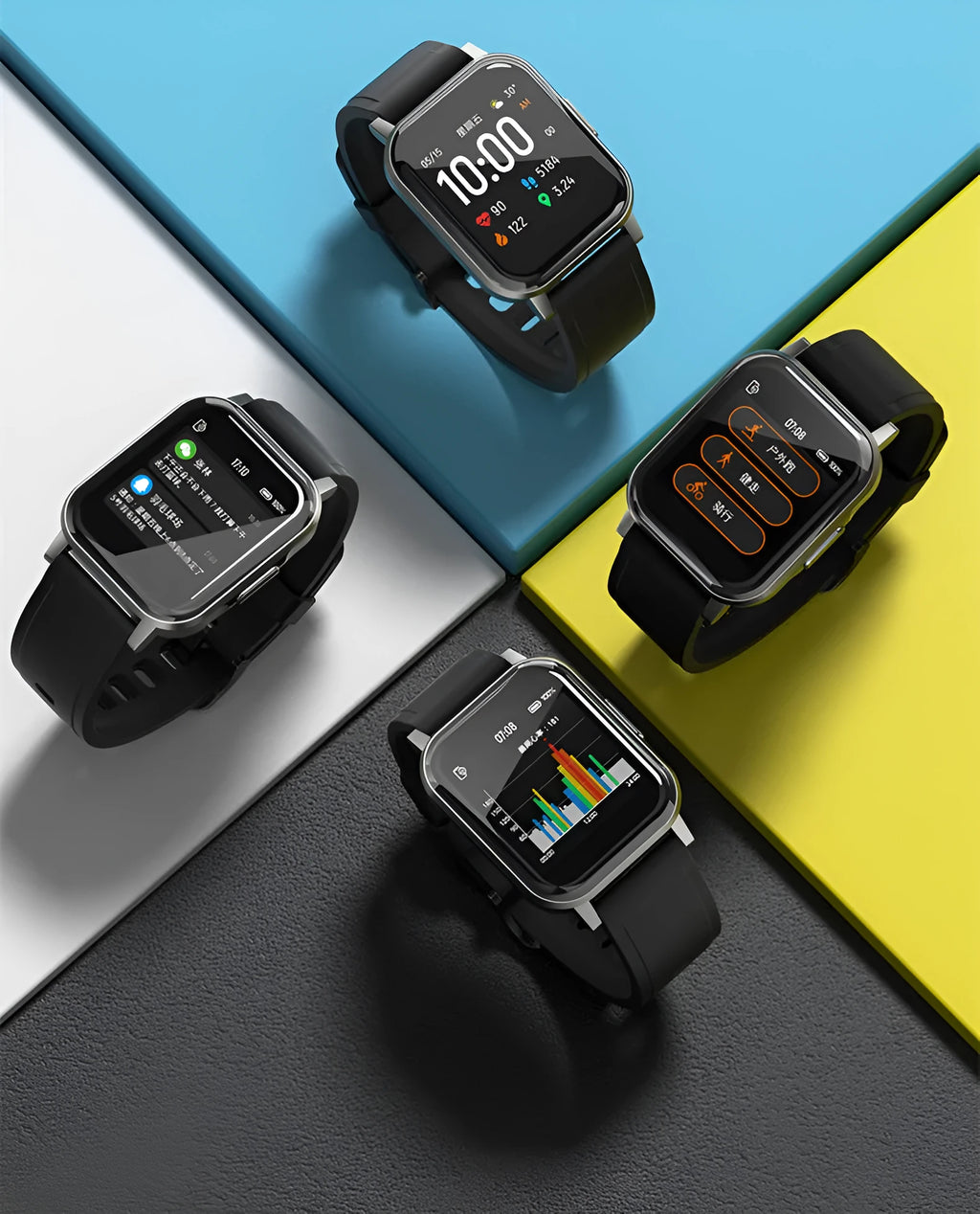 Black waterproof smart bracelet with 1.4-inch screen showing heart rate data on silicone strap.