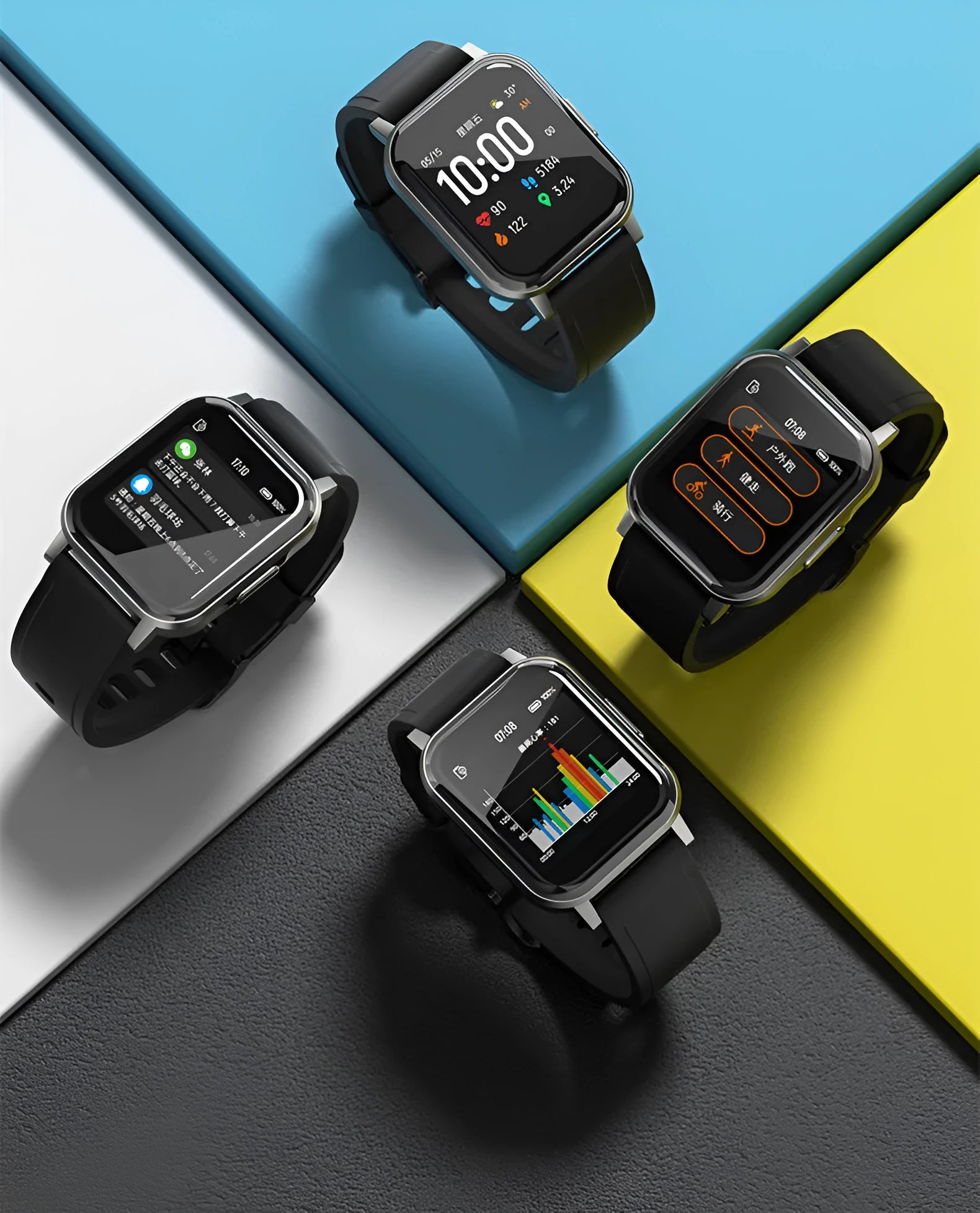 Black waterproof smart bracelet with 1.4-inch screen showing heart rate data on silicone strap.
