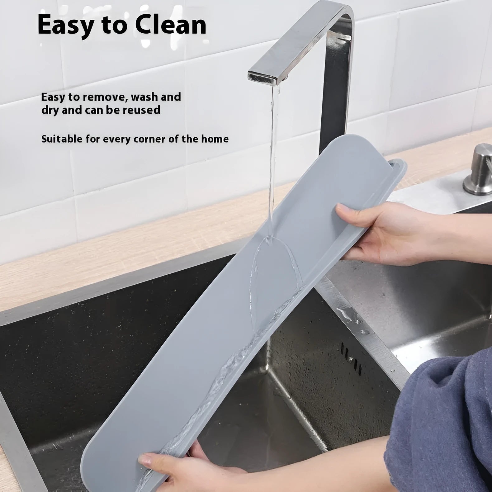 Thick silicone sink water blocking plate in grey blue or black measuring 52x5x85mm