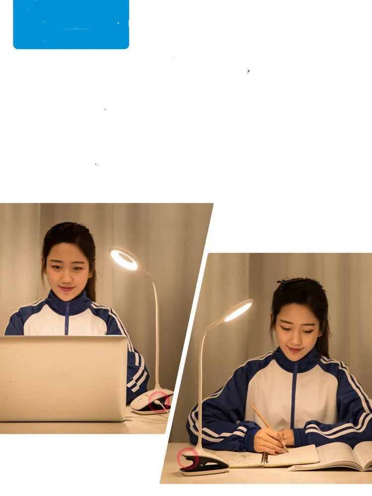 Green USB rechargeable touch table lamp with LED light source on wooden desk