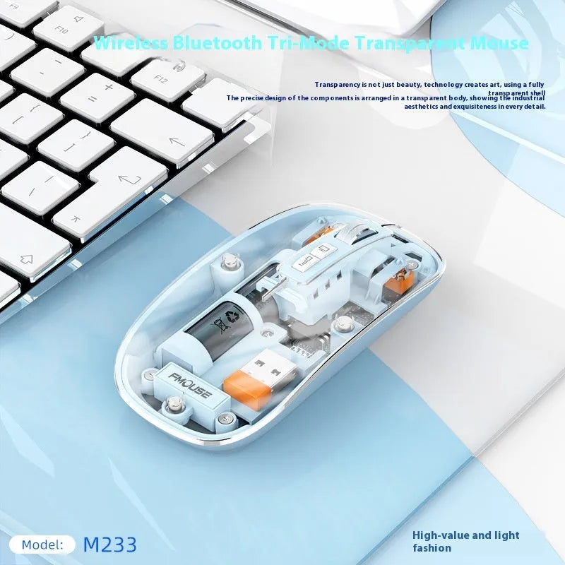 Transparent wireless computer mouse with USB connector in Space Blue colour