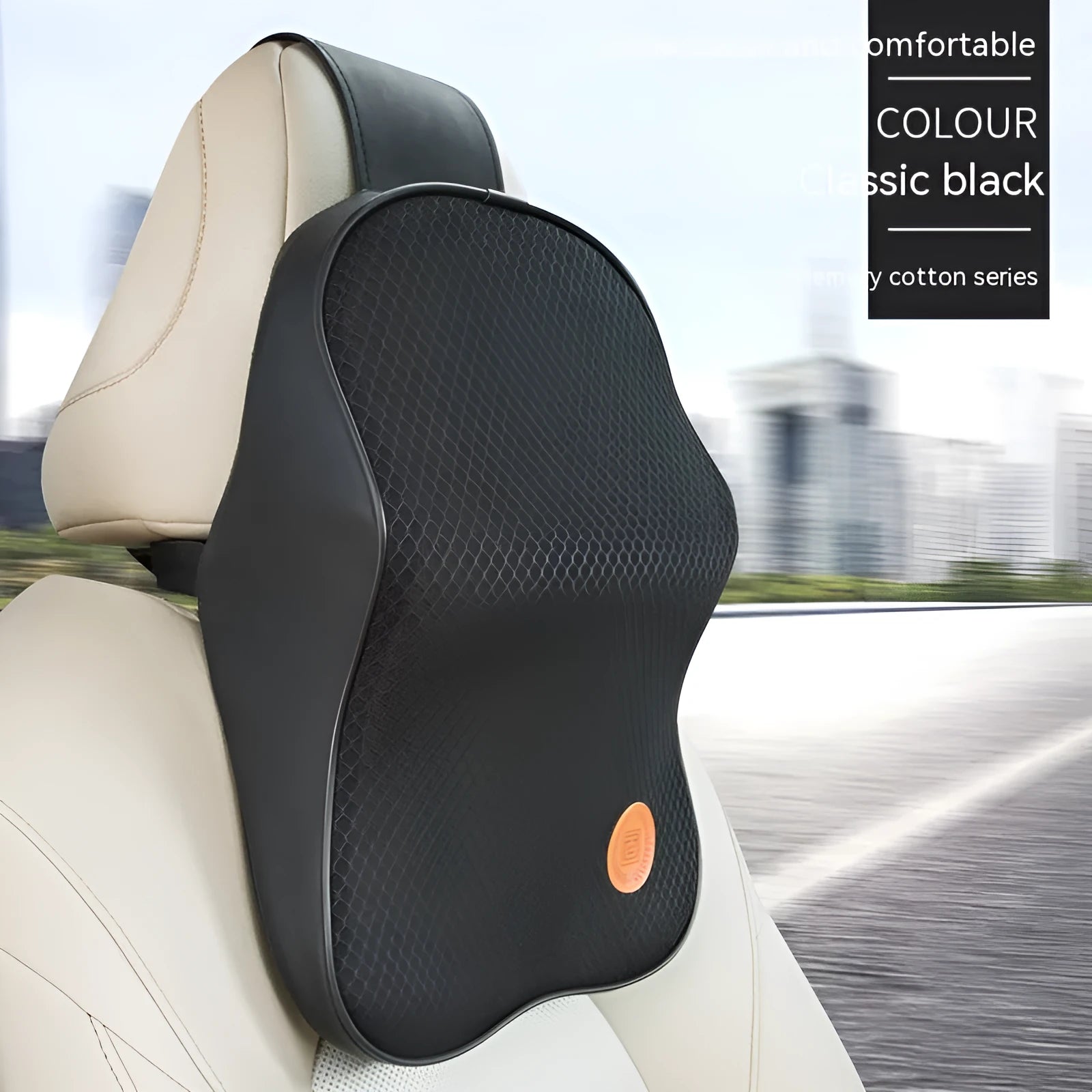 Car headrest and lumbar pillow set with memory foam filler in various colour options