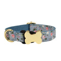 Flat nylon dog collar with printed grid pattern and bone-shaped buckle shown in multiple colours.