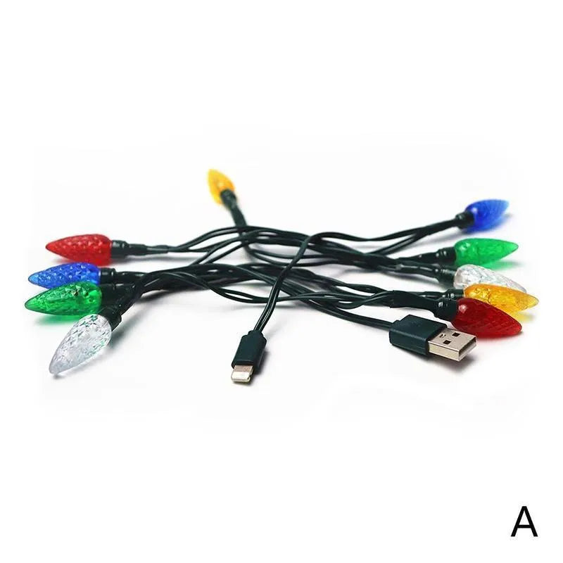 Green Christmas LED USB charging cable with 10 flashing lights for device charging and room decoration