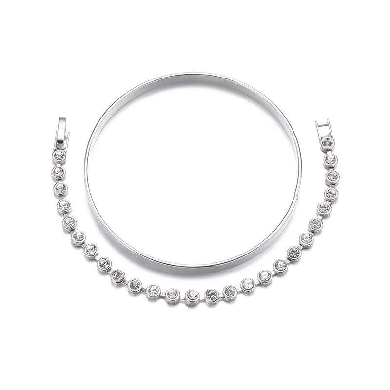 Gold and silver electroplated zinc alloy charm bracelet set with drop, geometric and water droplet details