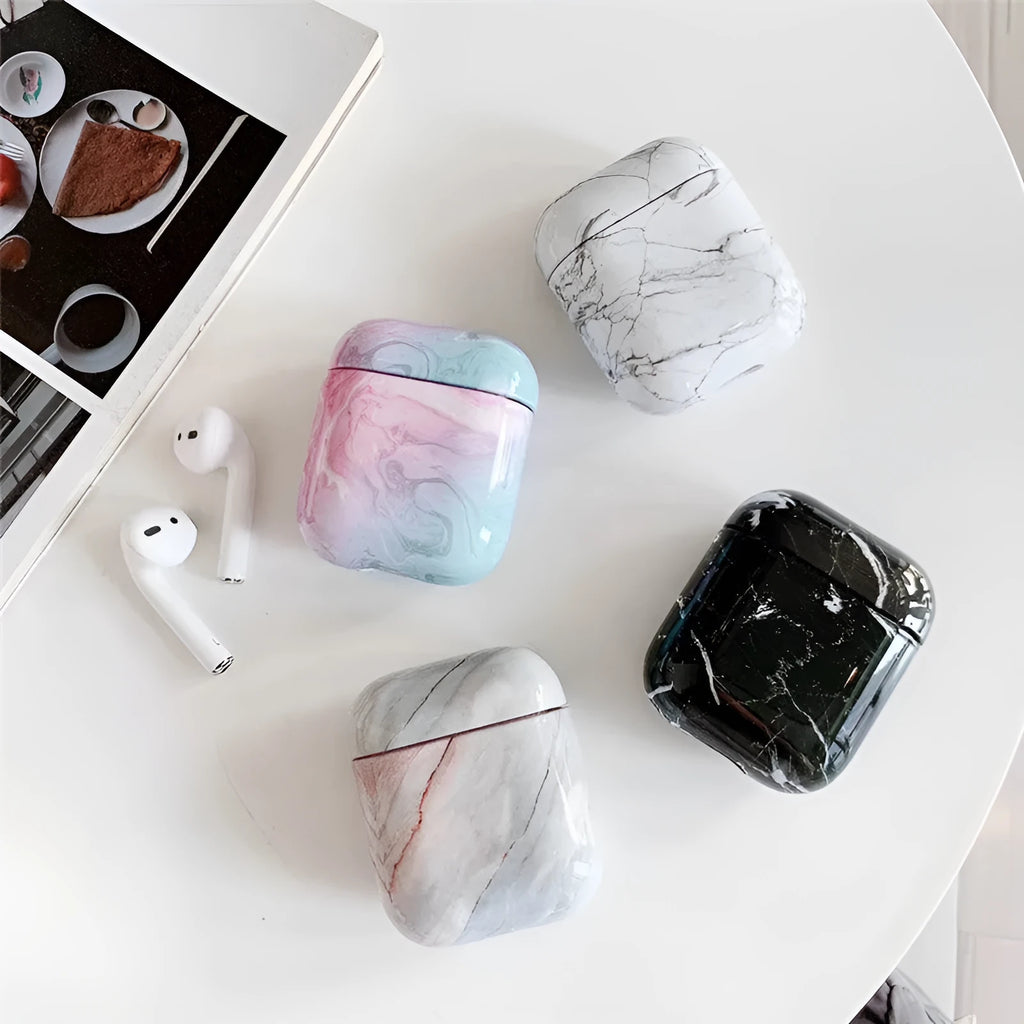 White marble hard PC protective case for Apple AirPods 1 and 2 charging box