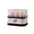 Black stainless steel portable egg boiler with UK plug and travel belt