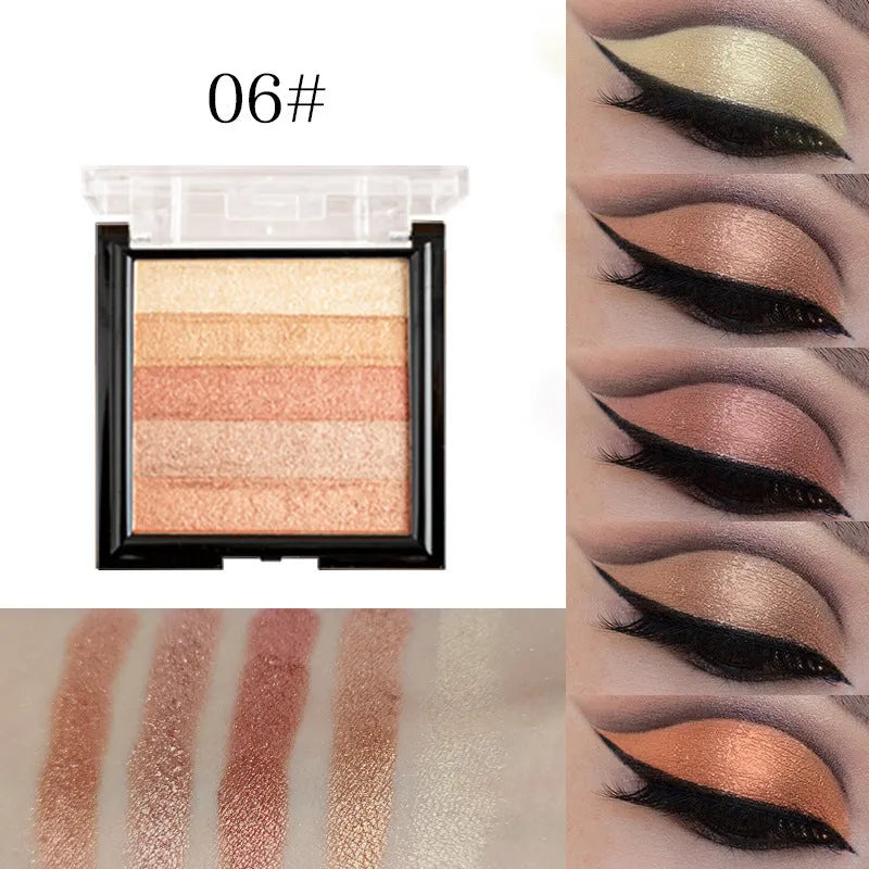 Highlight eye shadow plate with six colour options for natural contouring and brightening effects