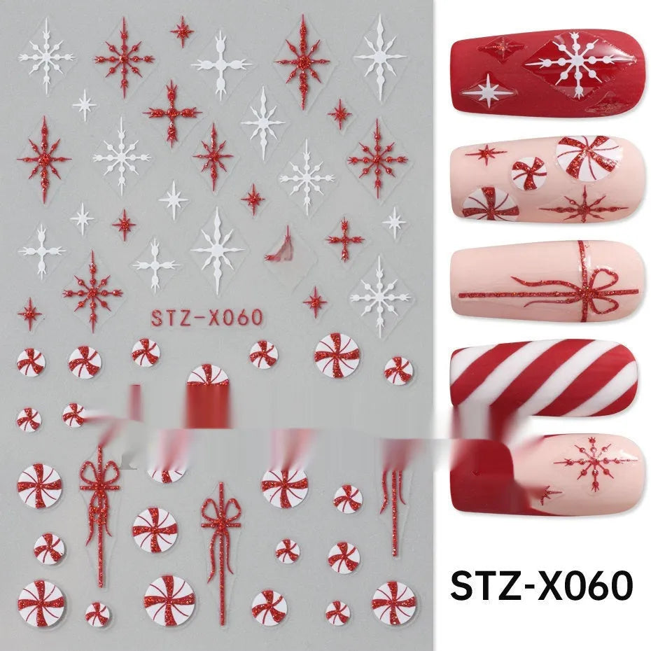 Cartoon love pattern nail art sticker decals in black and silver colours on a plastic sheet.