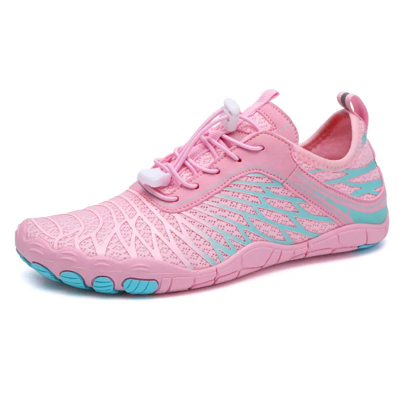 Outdoor casual lace-up shoes with non-slip rubber sole and breathable gauze lining in multiple colour options