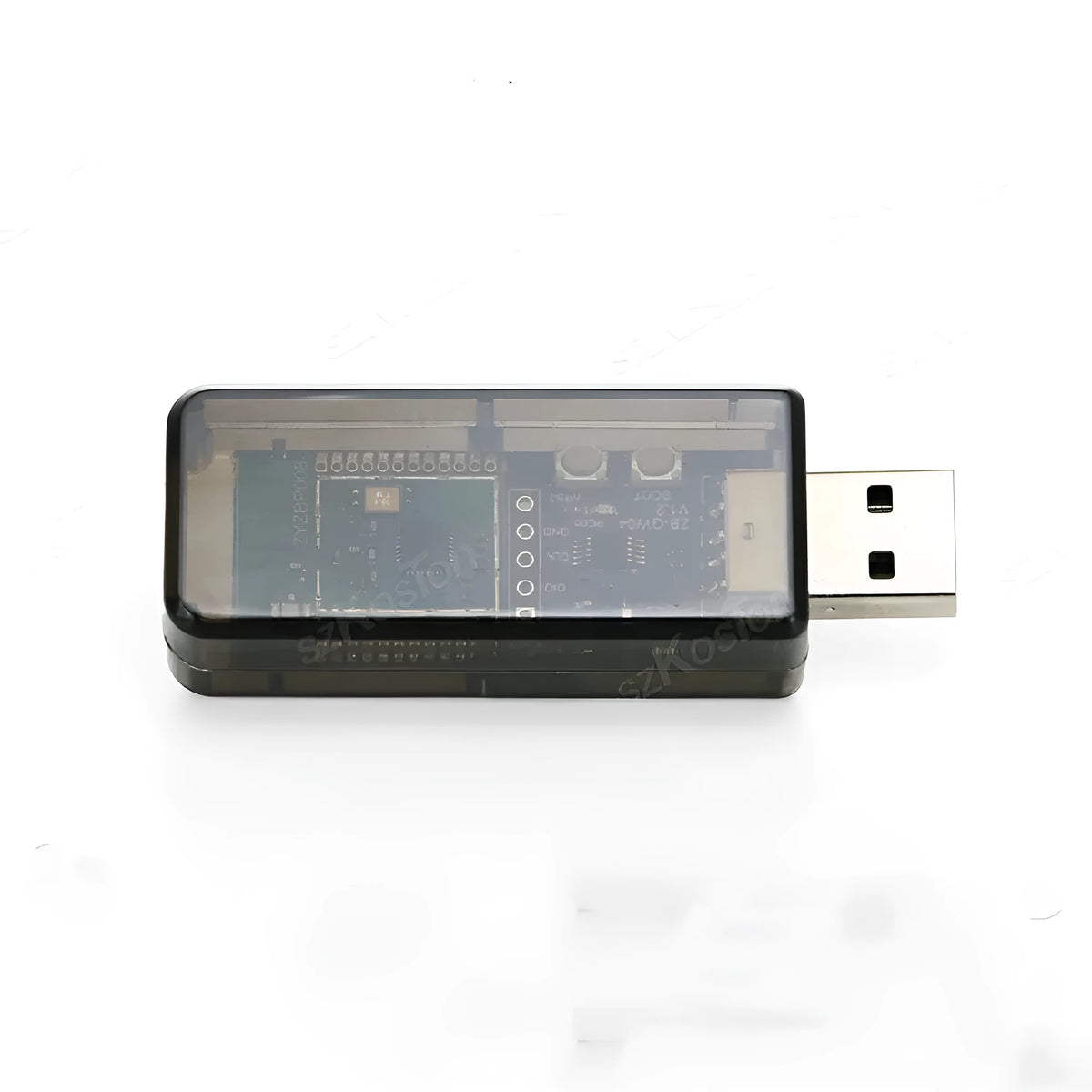 Silicon Labs EFR32MG21 Zigbee USB dongle with plastic shell and USB connector.