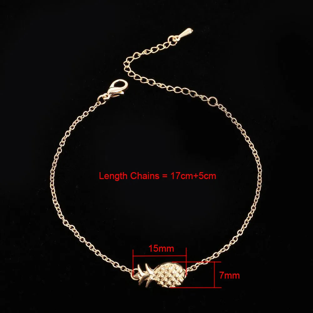 Gold or silver alloy bracelet with a simple pineapple charm pendant.