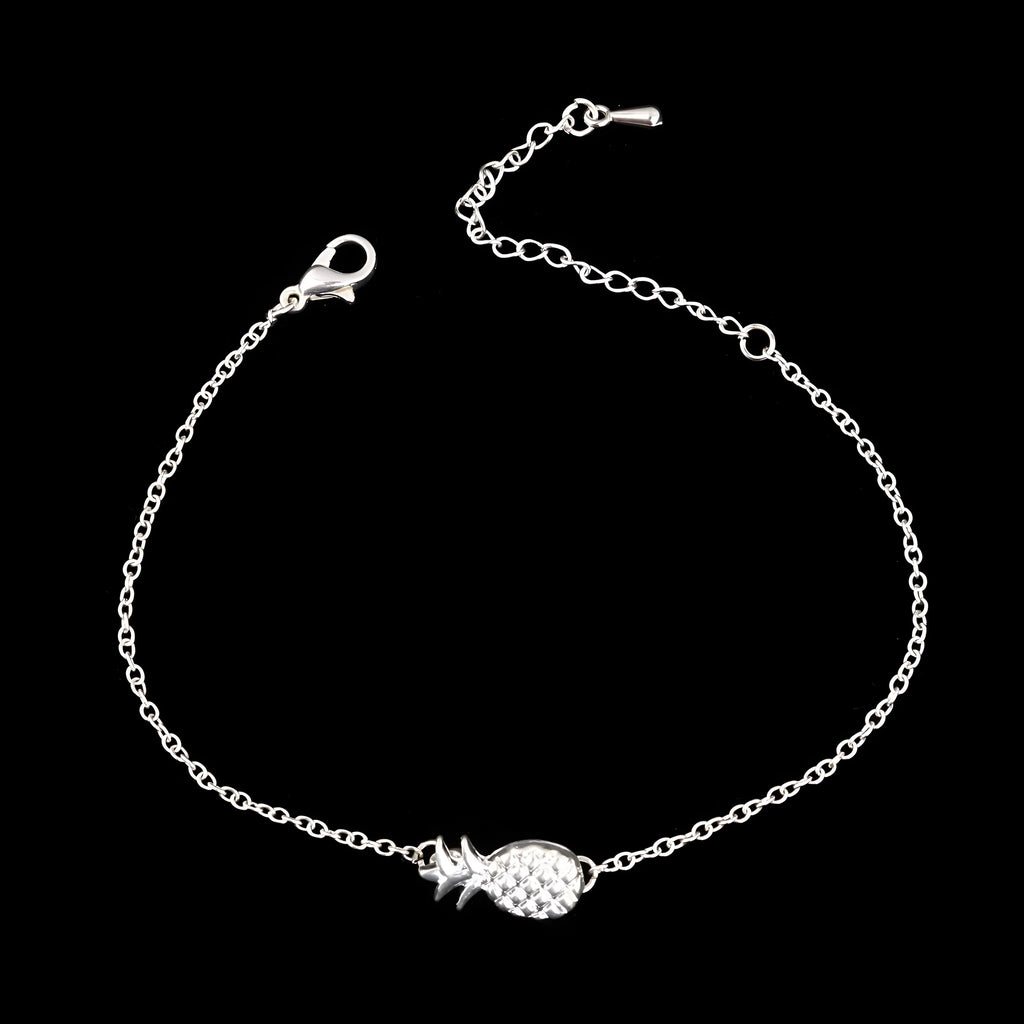 Gold or silver alloy bracelet with a simple pineapple charm pendant.