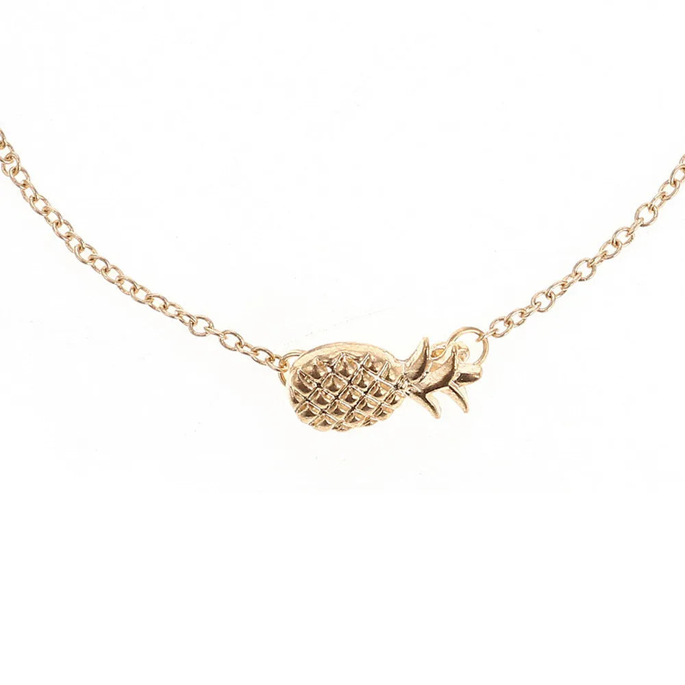 Gold or silver alloy bracelet with a simple pineapple charm pendant.