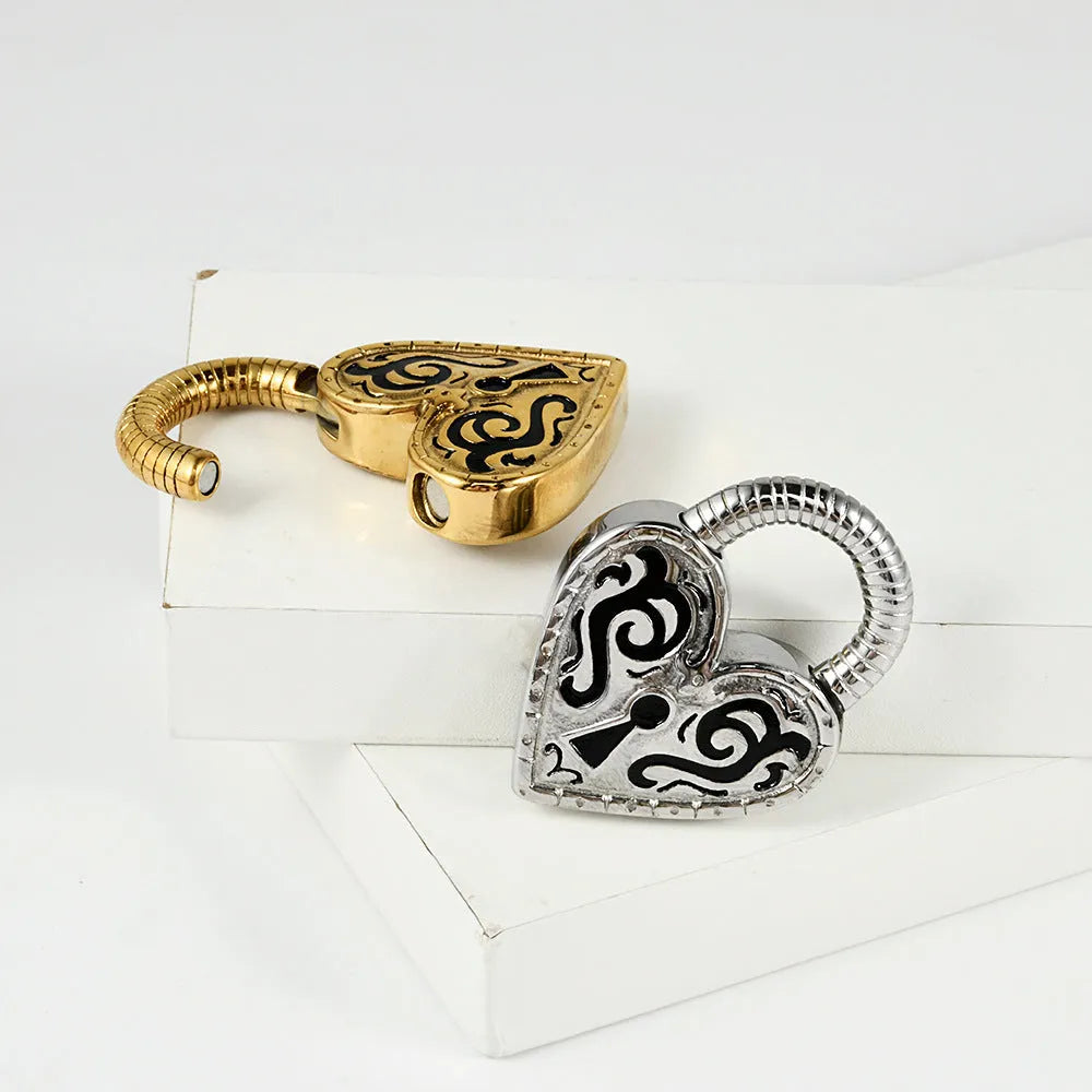 Women's heart-shaped stainless steel earrings with gold or steel electroplated finish