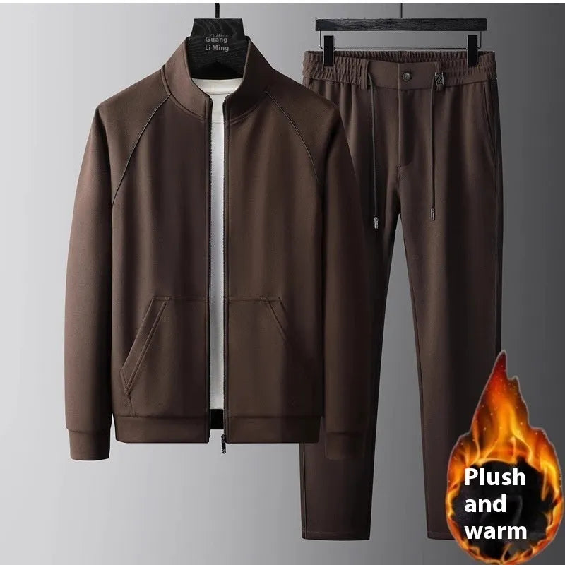 Men's slim fit stand collar casual sports suit in matching jacket and trousers