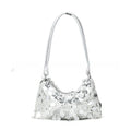 Women's soft polyester underarm crossbody bag in black, gold, or silver colour measuring 25x11x15cm