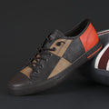Men's microfiber leather casual shoes with elastic band closure and flat rubber sole