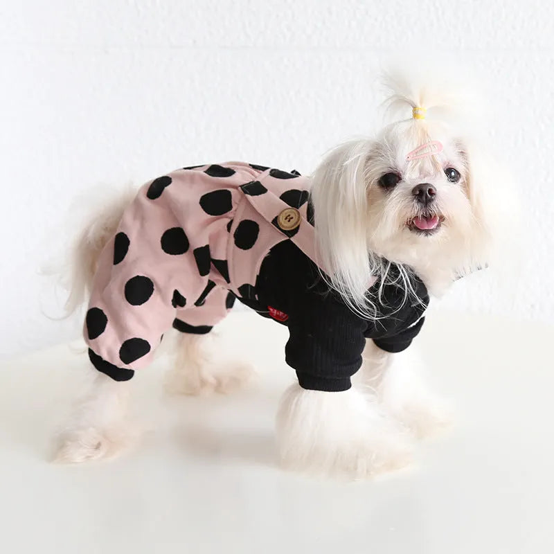 Couple-style dog clothes with lapel and shoulder strap in unisex cloth material