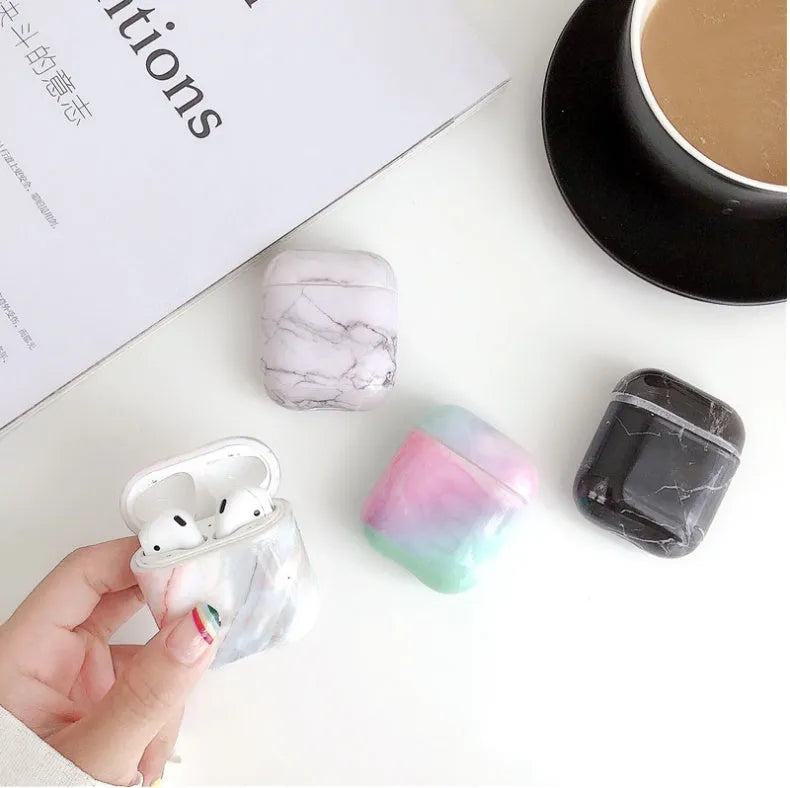 White marble hard PC protective case for Apple AirPods 1 and 2 charging box