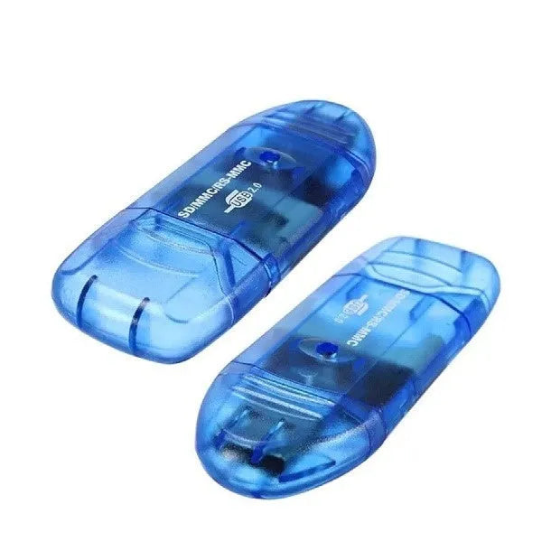 Transparent plastic USB card reader with LED light option on a desk