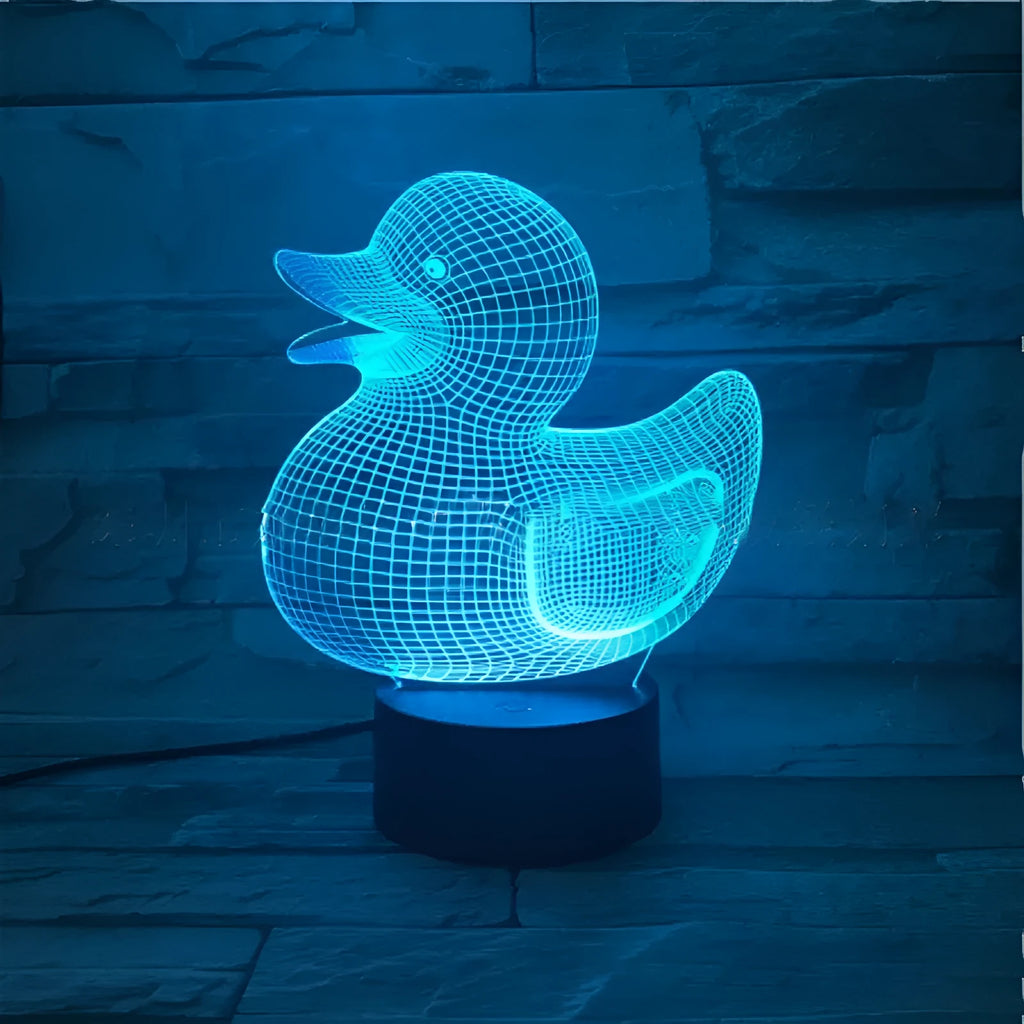 Little yellow duck 3D night light table lamp with remote control showing multiple colour lighting options