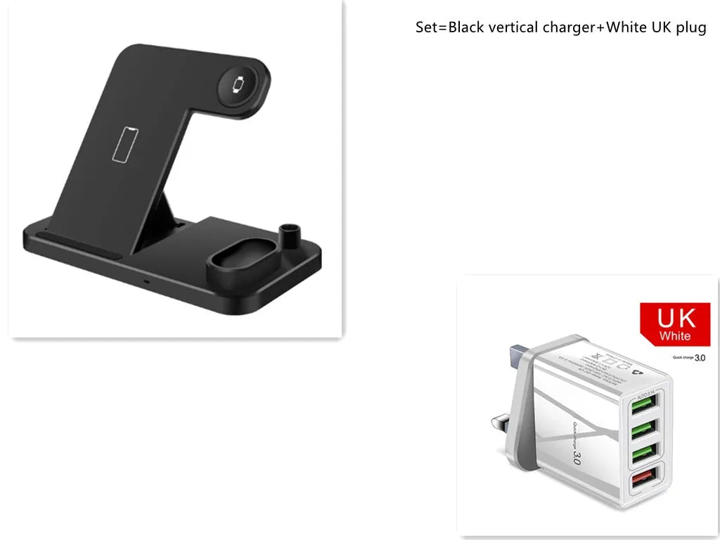 4-in-1 wireless charging station showing phone, Apple Watch, AirPods and Apple Pencil charging simultaneously