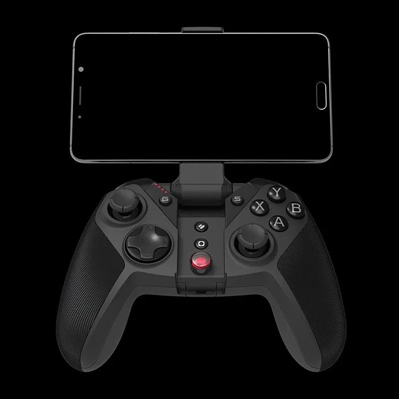 Black game console handle with type-C connector and standard controller layout