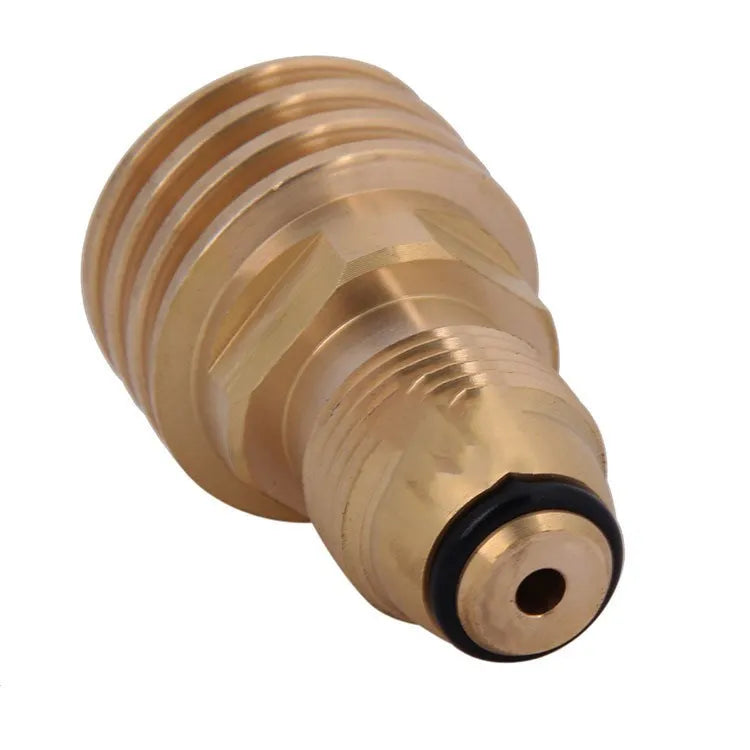 Brass gas brazing adapter with gold finish, external thread taper, for 7mm internal thread gas charging connections