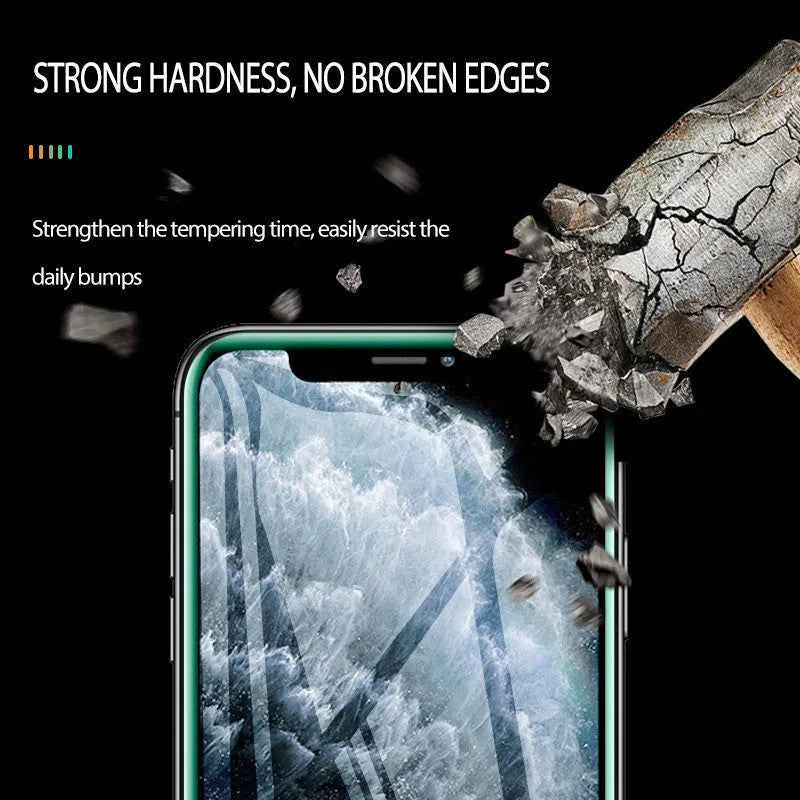 Luminous full cover tempered glass screen protector for iPhone showing glow effect in dark setting
