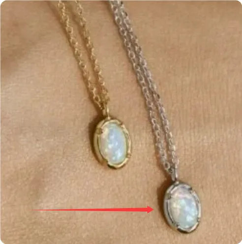 Jelly opal gemstone set in a geometric oval sterling silver pendant necklace.