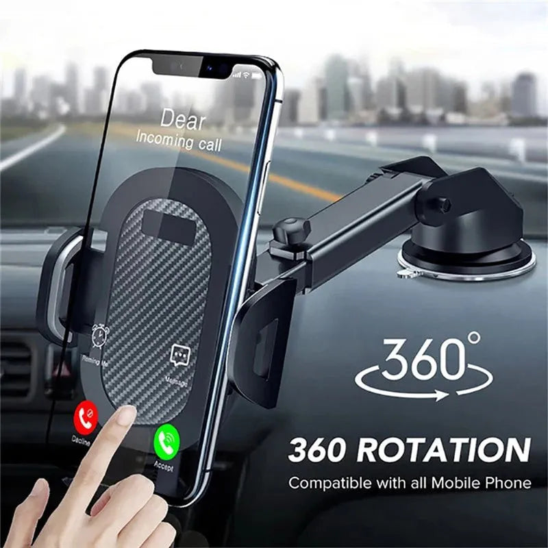Black car phone holder for mobile phones sized 4 to 7 inches