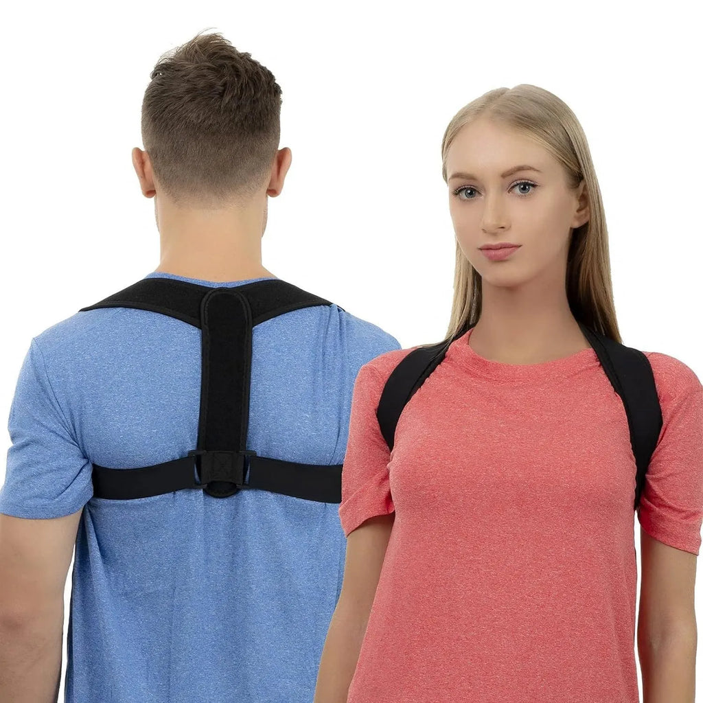 Black adjustable posture correction strap made from elastic fabric for back and shoulder support
