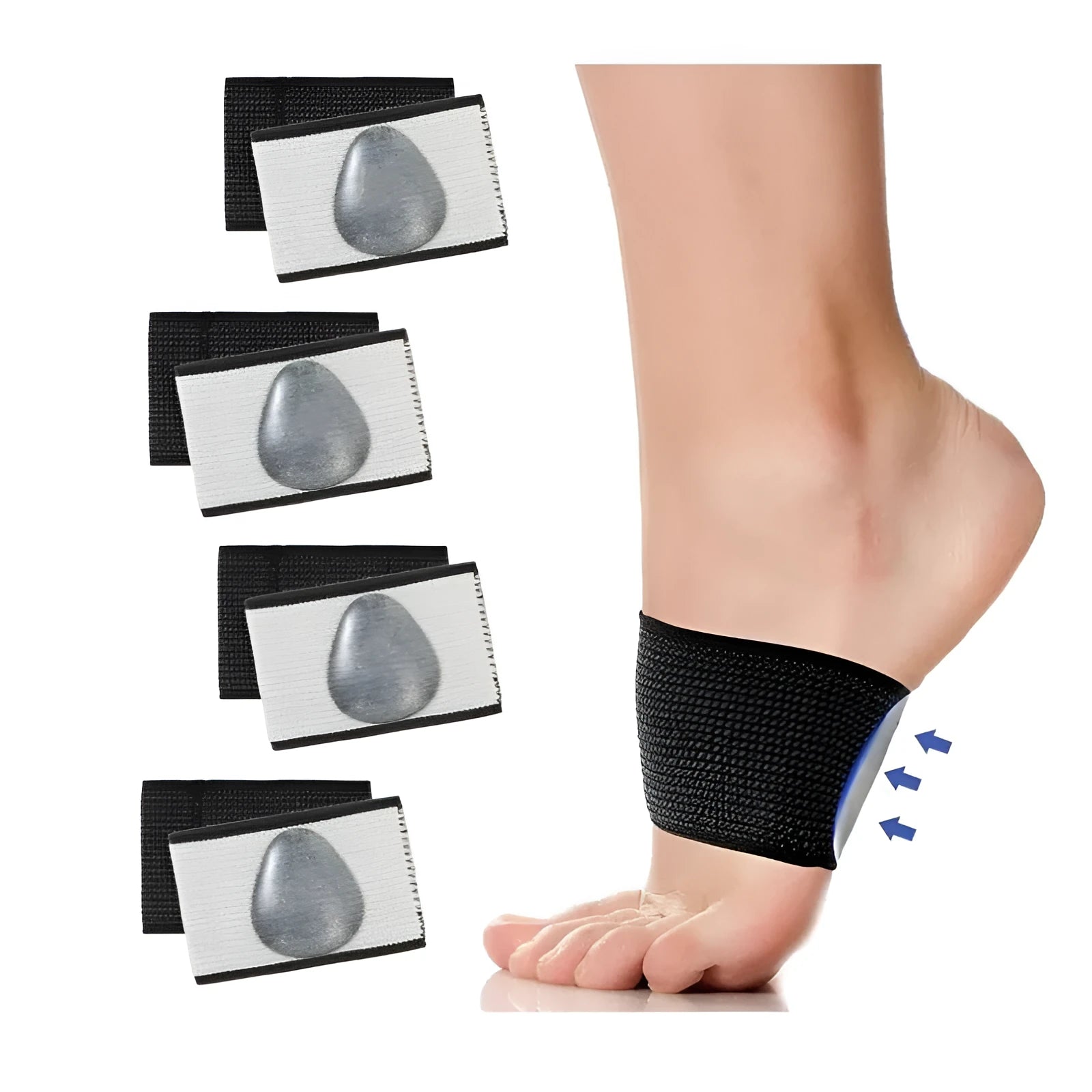 Elastic arch support foot pad in heart style and ordinary style on a neutral background.