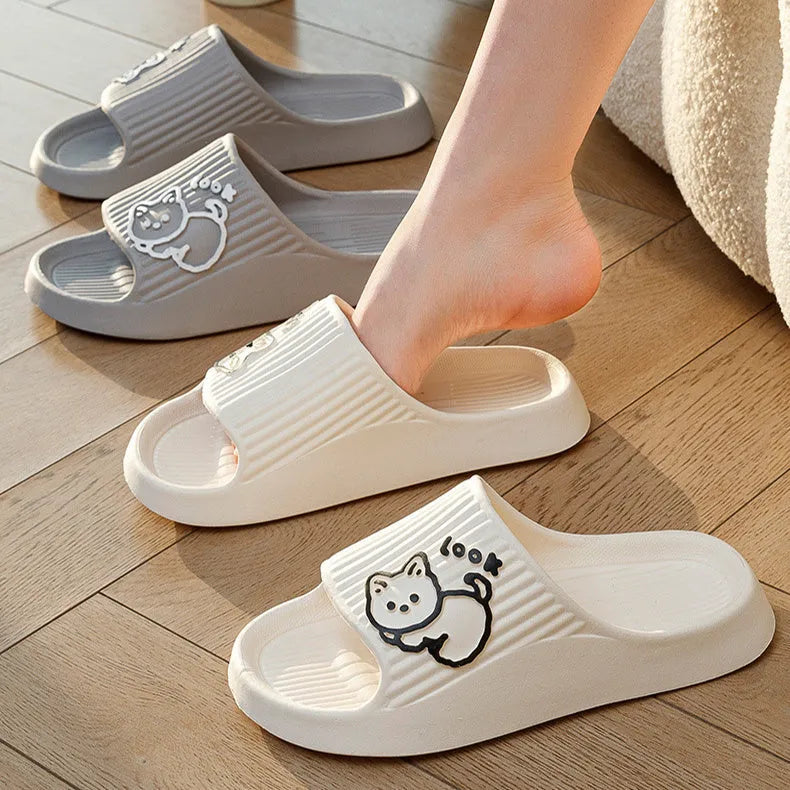 Cat motif thick platform flip-flop slippers in multiple colours with EVA sole