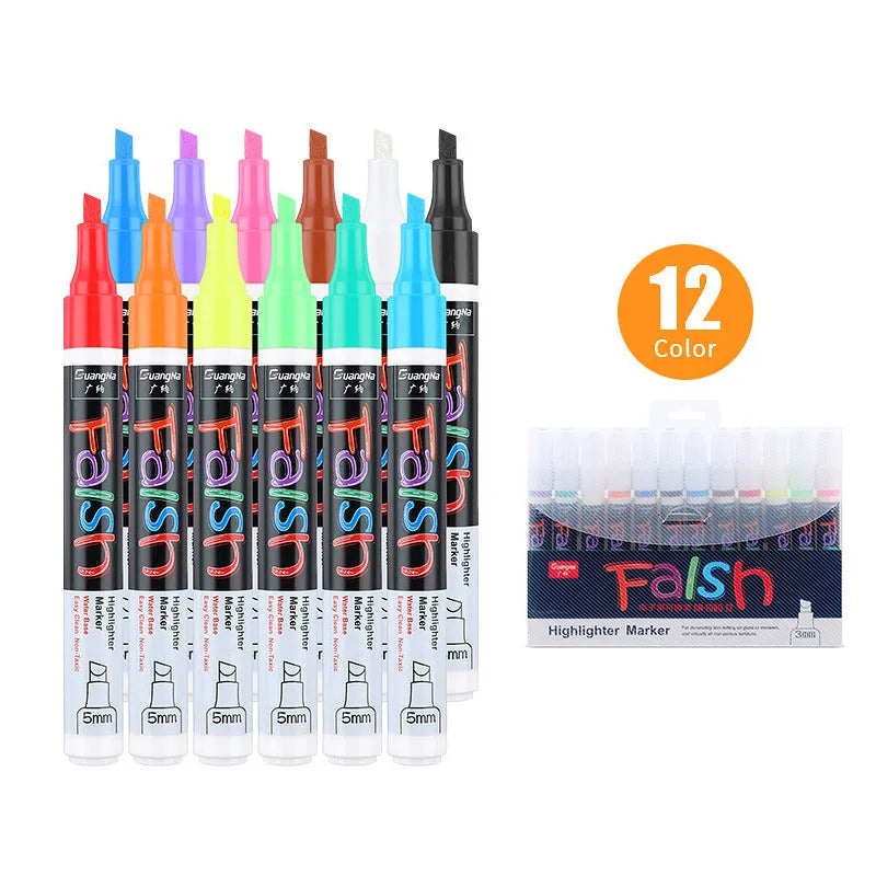 Electronic fluorescent board highlighter with 6mm tip and oblique pen shape on card packaging
